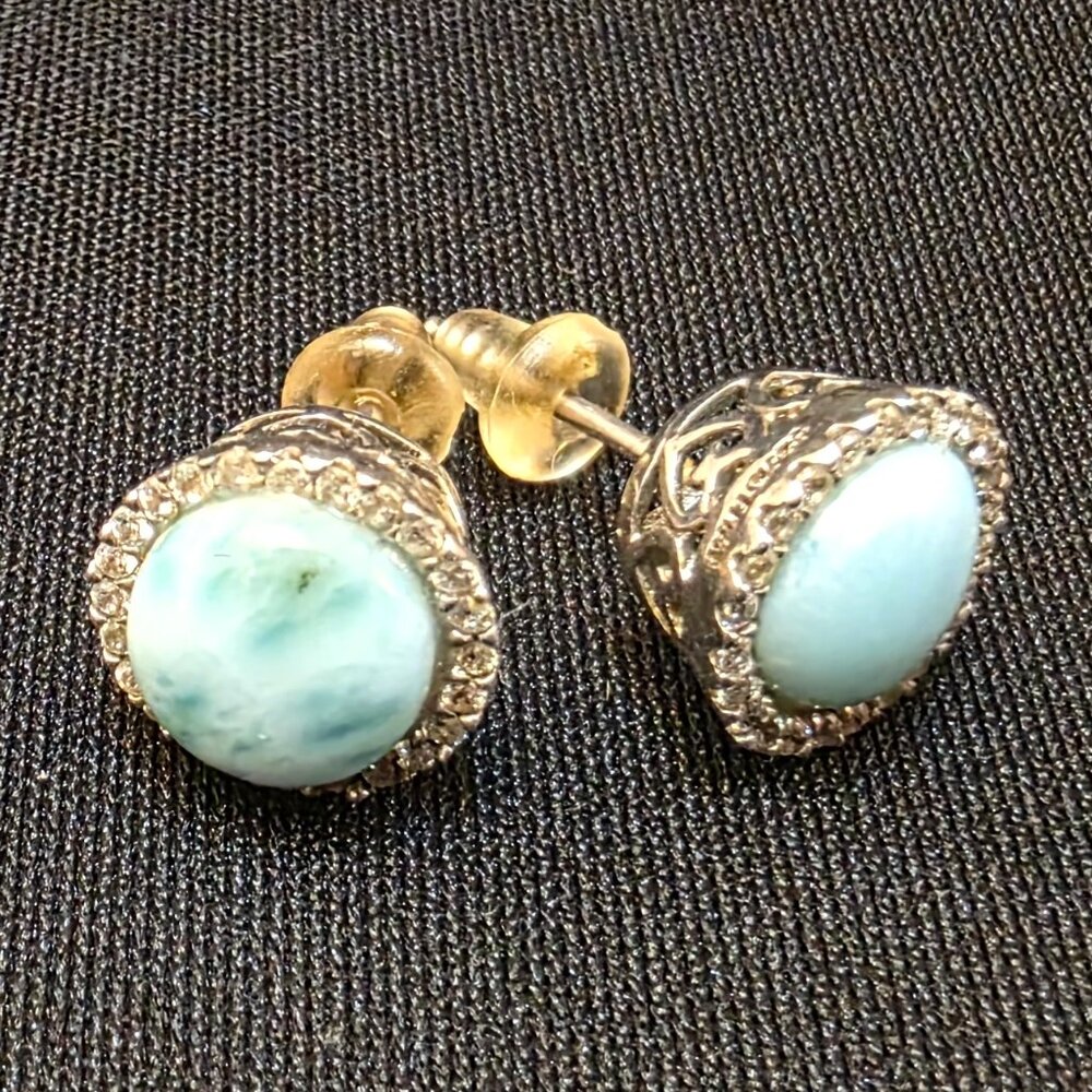 925 Sterling Silver Cz Turquoise Heart Halo Stud Earrings Studs vintage